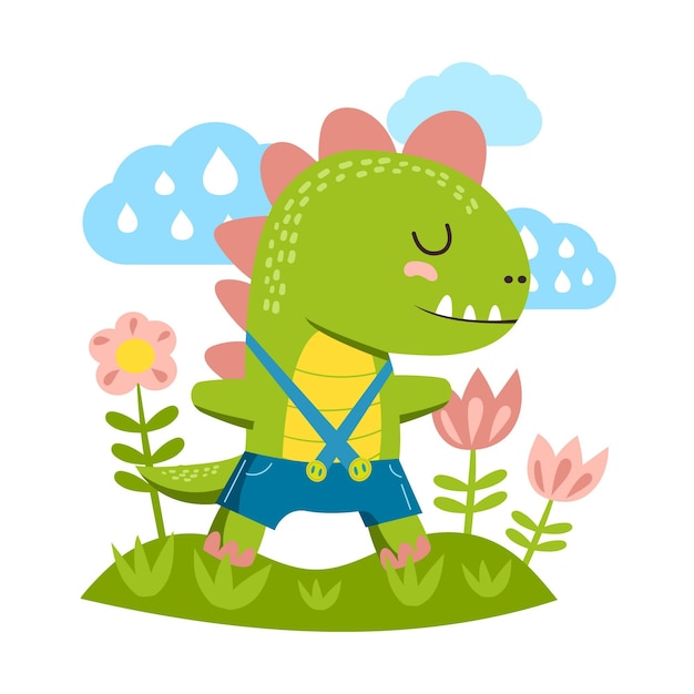 Organic flat adorable baby dinosaur illustrated