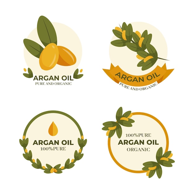 Free Vector organic flat argan oil badge set