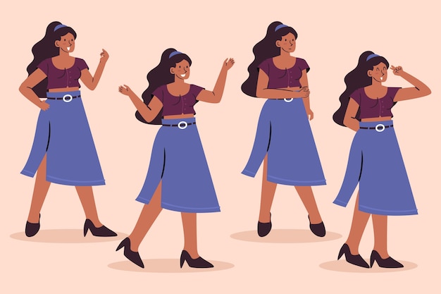 Organic flat black girl in different poses pack