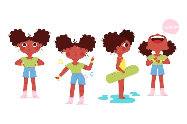 Free Vector organic flat black girl in different poses