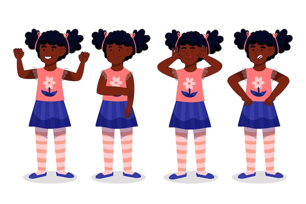 Free Vector organic flat black girl illustration in different poses