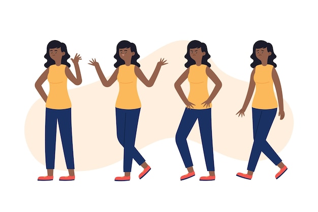 Organic flat black girl illustration in different poses