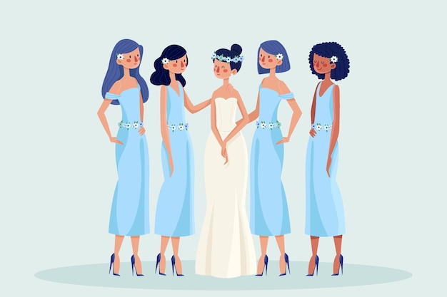 Free Vector organic flat bridesmaids celebrating an important day