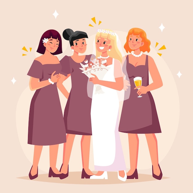 Free Vector organic flat bridesmaids celebrating an important day