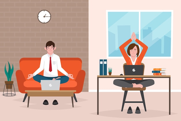 Free Vector organic flat business people meditating