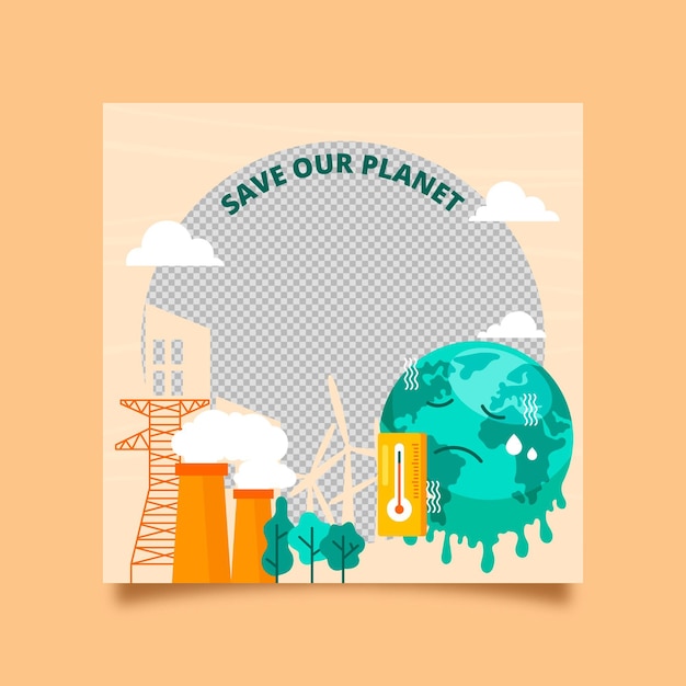 Free Vector organic flat climate change facebook frame