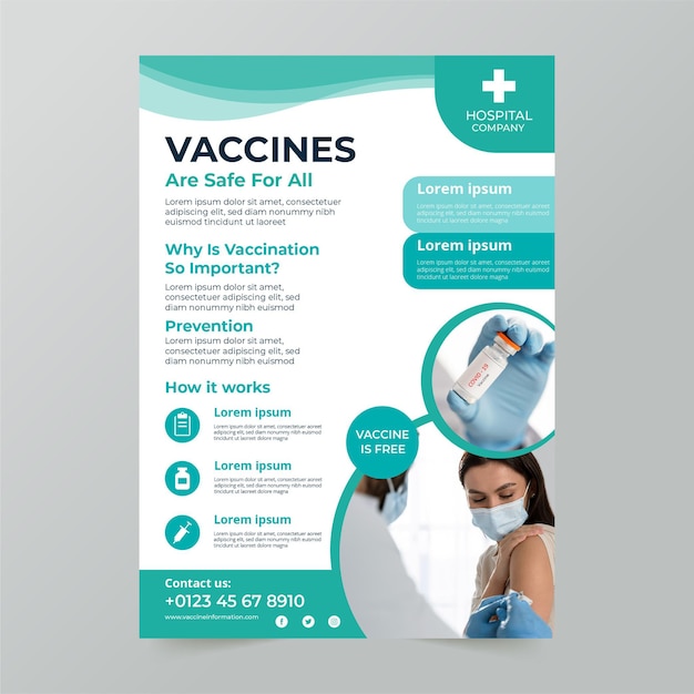 Organic flat coronavirus vaccination flyer template