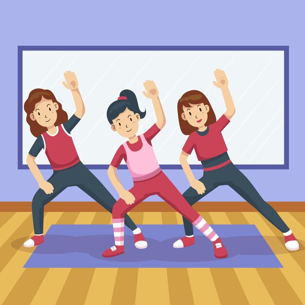 Organic flat dance fitness class illustrated