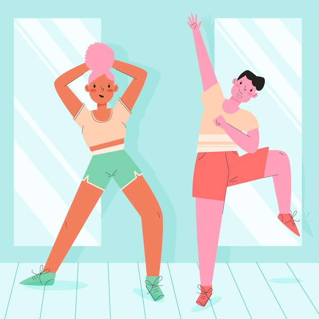 Free vector organic flat dance fitness class illustration with people