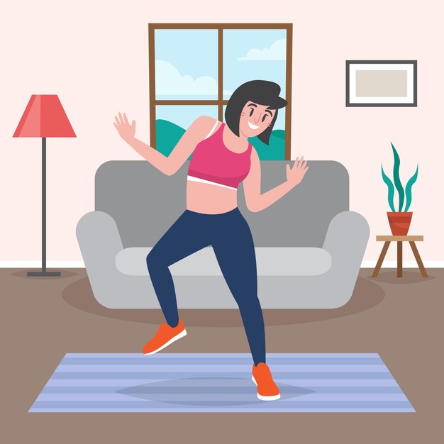 Organic flat dance fitness at home illustration with people