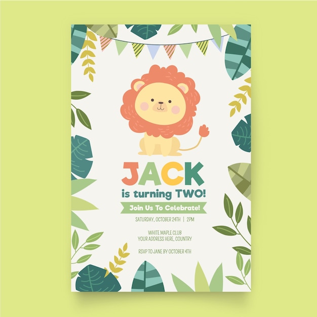 Organic flat design children birthday invitation