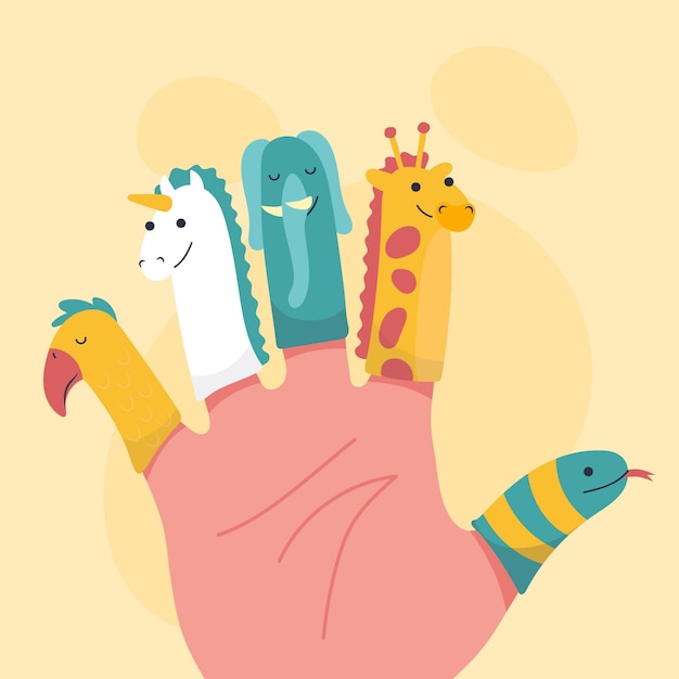 Organic flat design finger puppet set