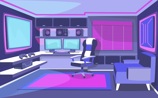 Organic flat design gamer room