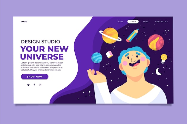 Free Vector organic flat design studio landing page