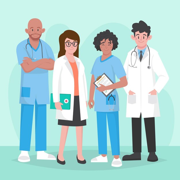 Organic flat doctors and nurses illustration