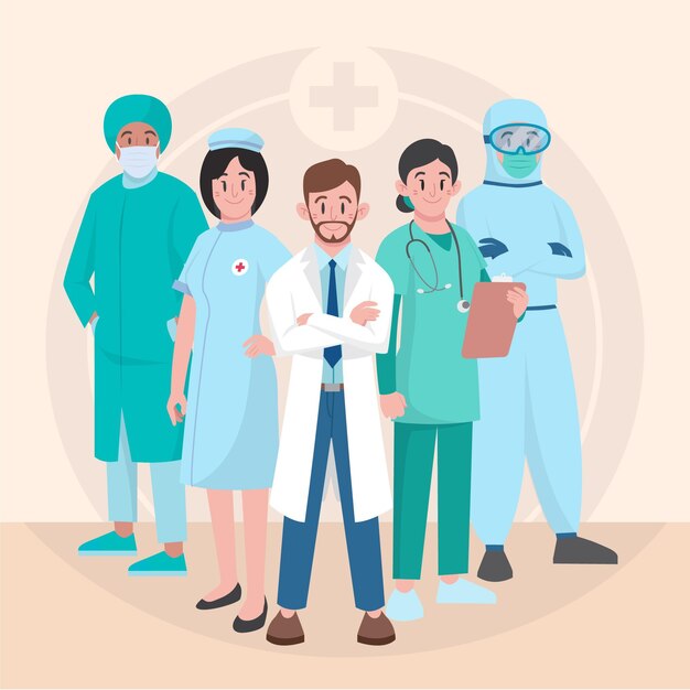 Organic flat doctors and nurses illustration