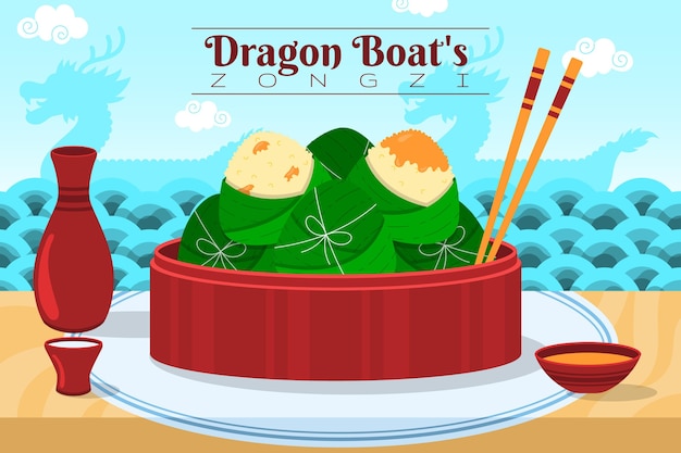 Organic flat dragon boat's zongzi background