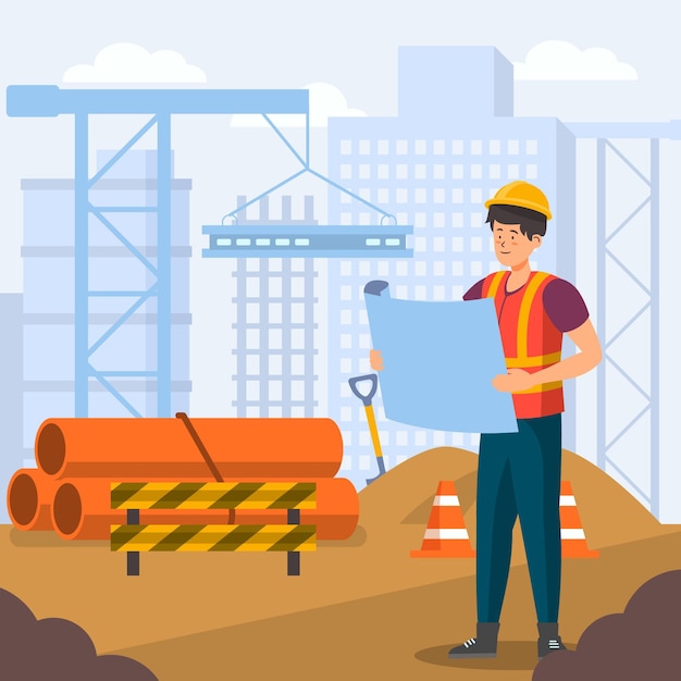 Free Vector organic flat engineer working on construction