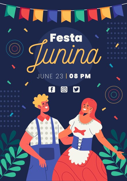 Organic flat festa junina vertical poster template