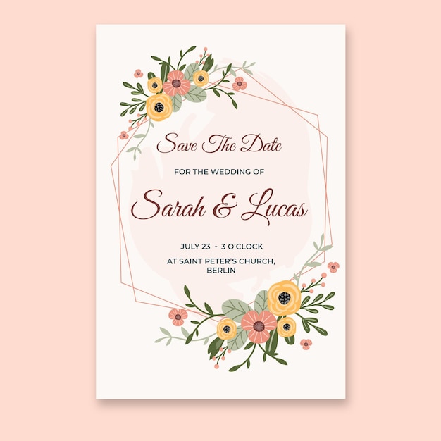 Organic flat floral wedding invitation template