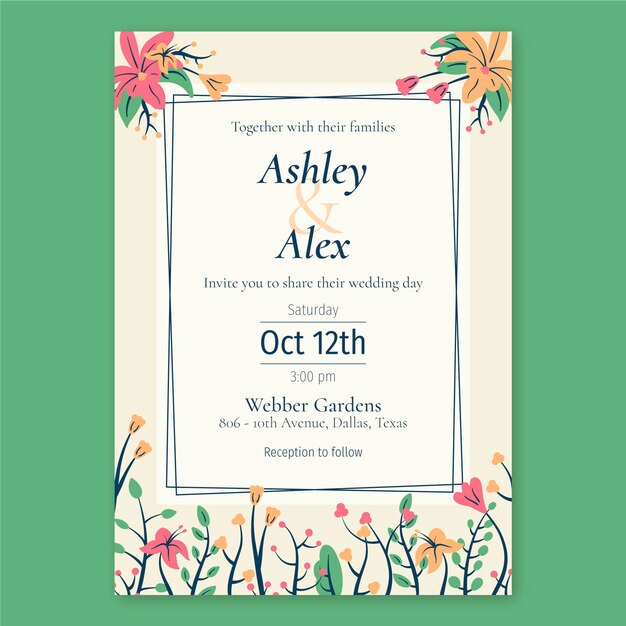 Organic flat floral wedding invitation template