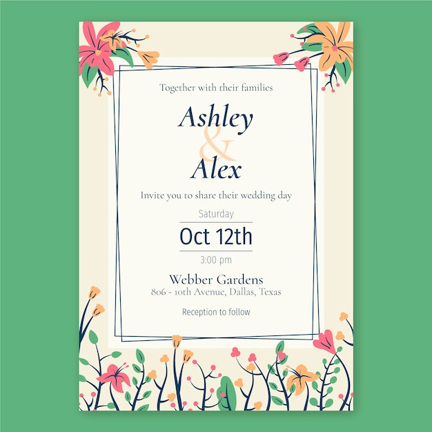 Organic flat floral wedding invitation template