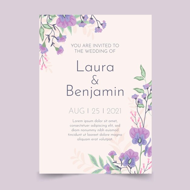 Organic flat floral wedding invitation template