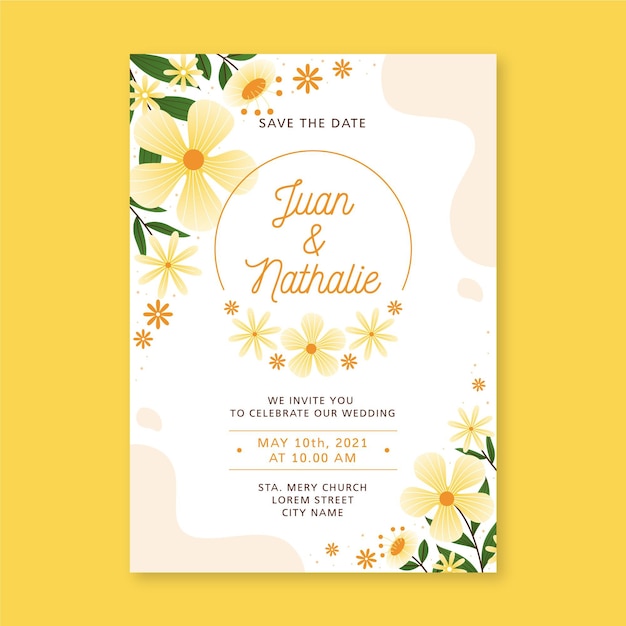 Free Vector organic flat floral wedding invitation template