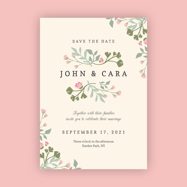 Organic flat floral wedding invitation template