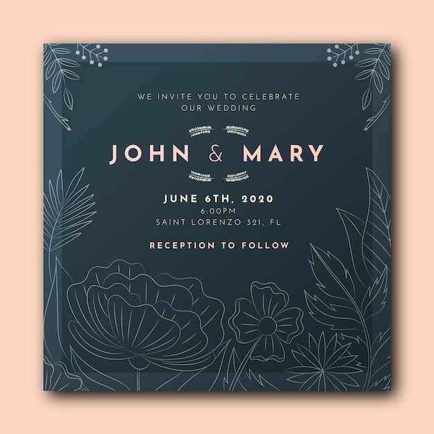 Organic flat floral wedding invitation template