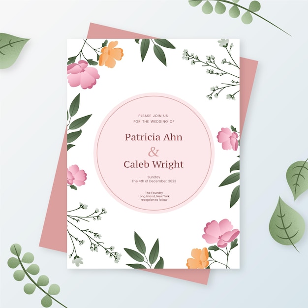 Free Vector organic flat floral wedding invitation template