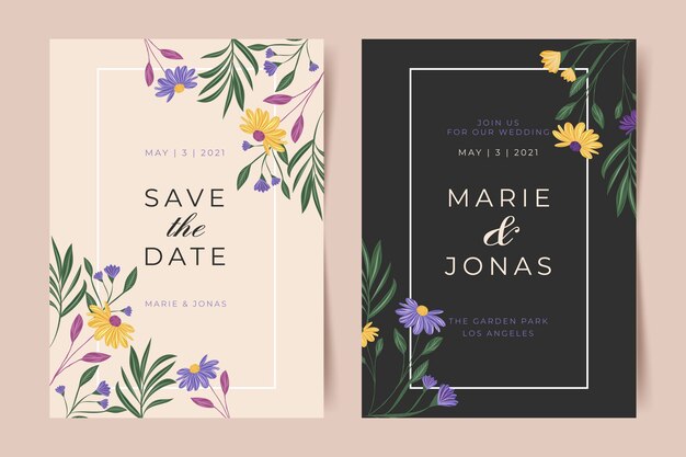 Organic flat floral wedding invitation