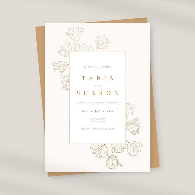 Organic flat floral wedding invitation