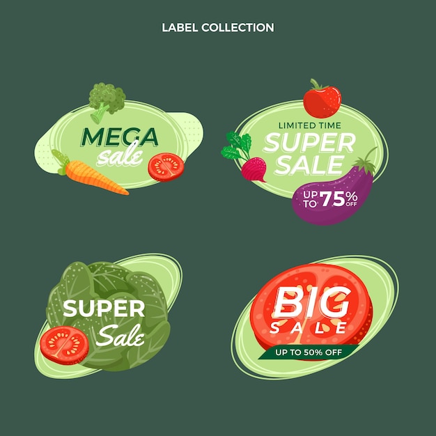 Organic flat food labels collection