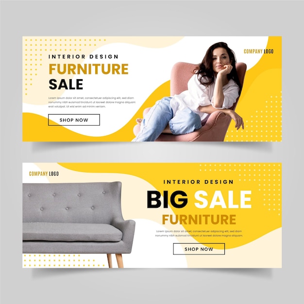 Organic flat furniture sale banner template