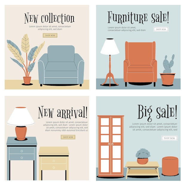 Free vector organic flat furniture sale instagram post collection