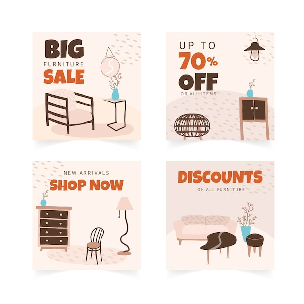 Free Vector organic flat furniture sale instagram post collection