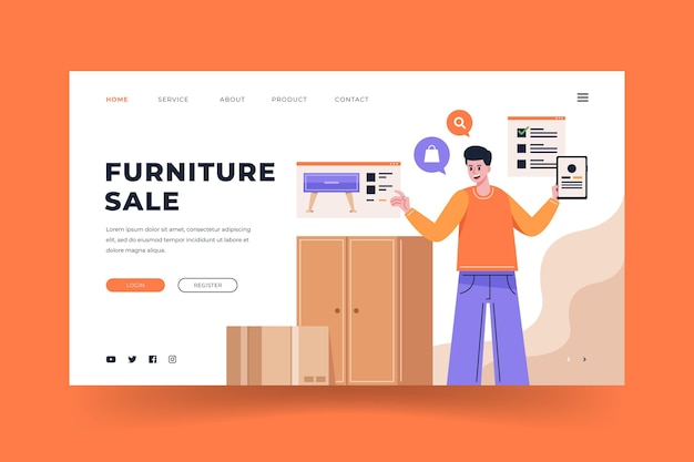 Free Vector organic flat furniture sale landing page template