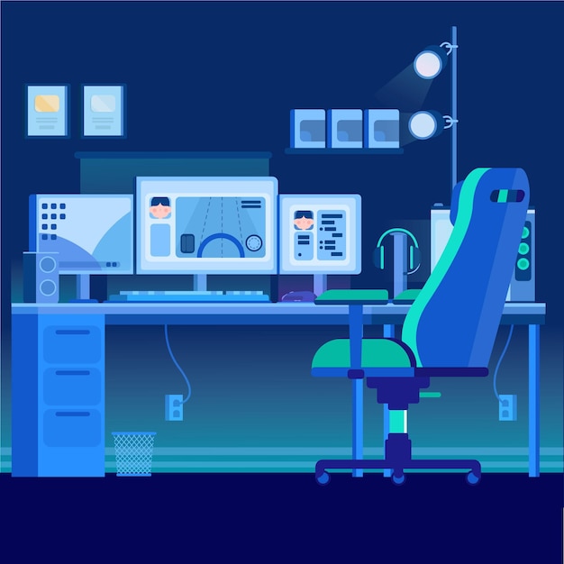 Free Vector organic flat gamer room illustrated