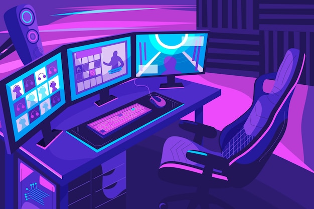 Free Vector organic flat gamer room illustration