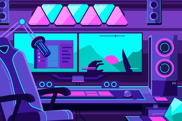 Free Vector organic flat gamer room illustration