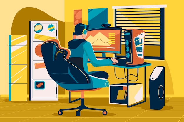 Organic flat gamer room illustration