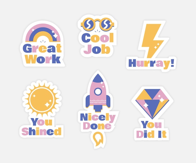 Organic flat good job stickers set