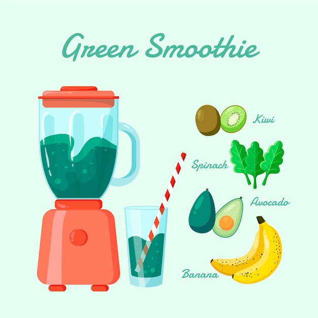 Free Vector organic flat green smoothie in blender glass