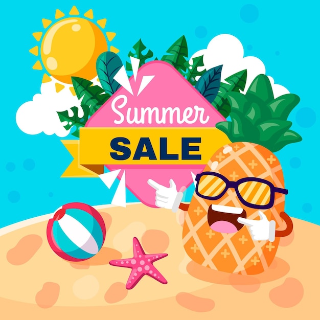 Organic flat hello summer sale illustration