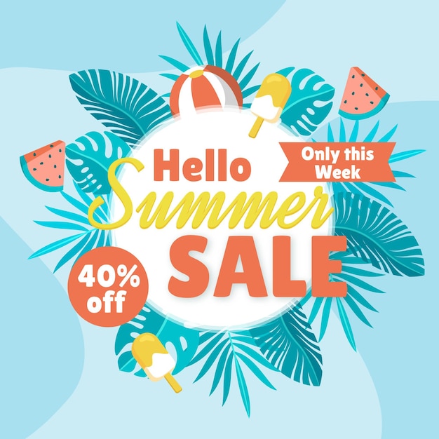 Organic flat hello summer sale illustration