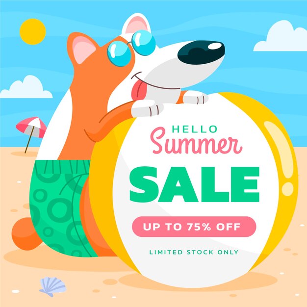 Organic flat hello summer sale illustration