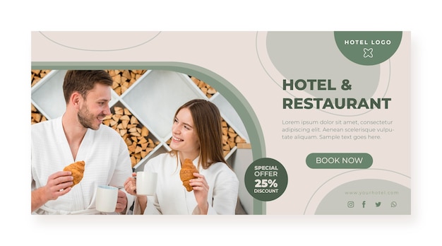 Organic flat hotel banner with photo