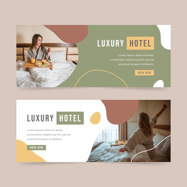 Organic flat hotel banner with photo