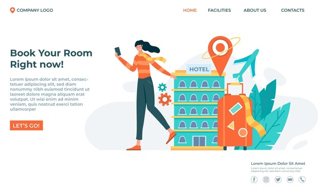 Organic flat hotel landing page template